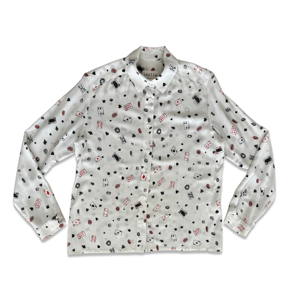🏷️Price Drop! Leylie White Poker Pattern Button-Up Shirt Made in USA Size Medium